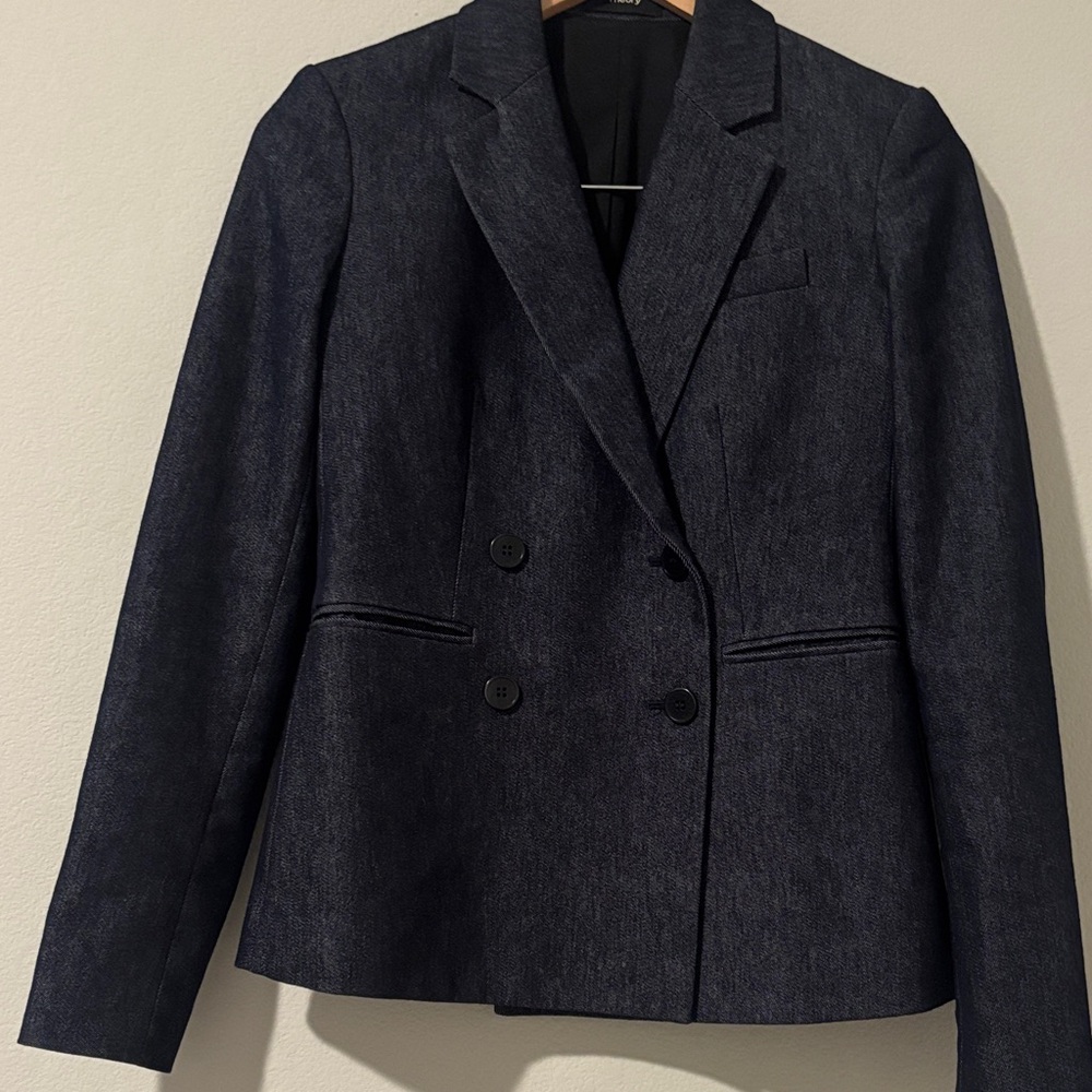Theory Navy Double-Breasted Blazer